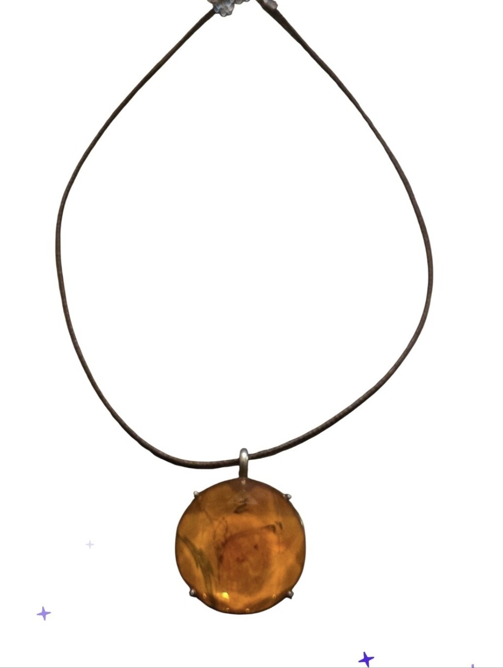 Butterfly Vtg Amber Glass Pendant Necklace on Brown Cord - Unbranded